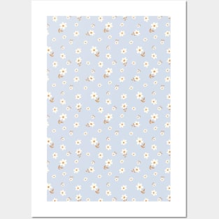 DITSY PRAIRIE VINTAGE RETRO FLORALS AND FLOWERS PASTEL BLUE AESTHETIC CREAM BABY BLUE Posters and Art